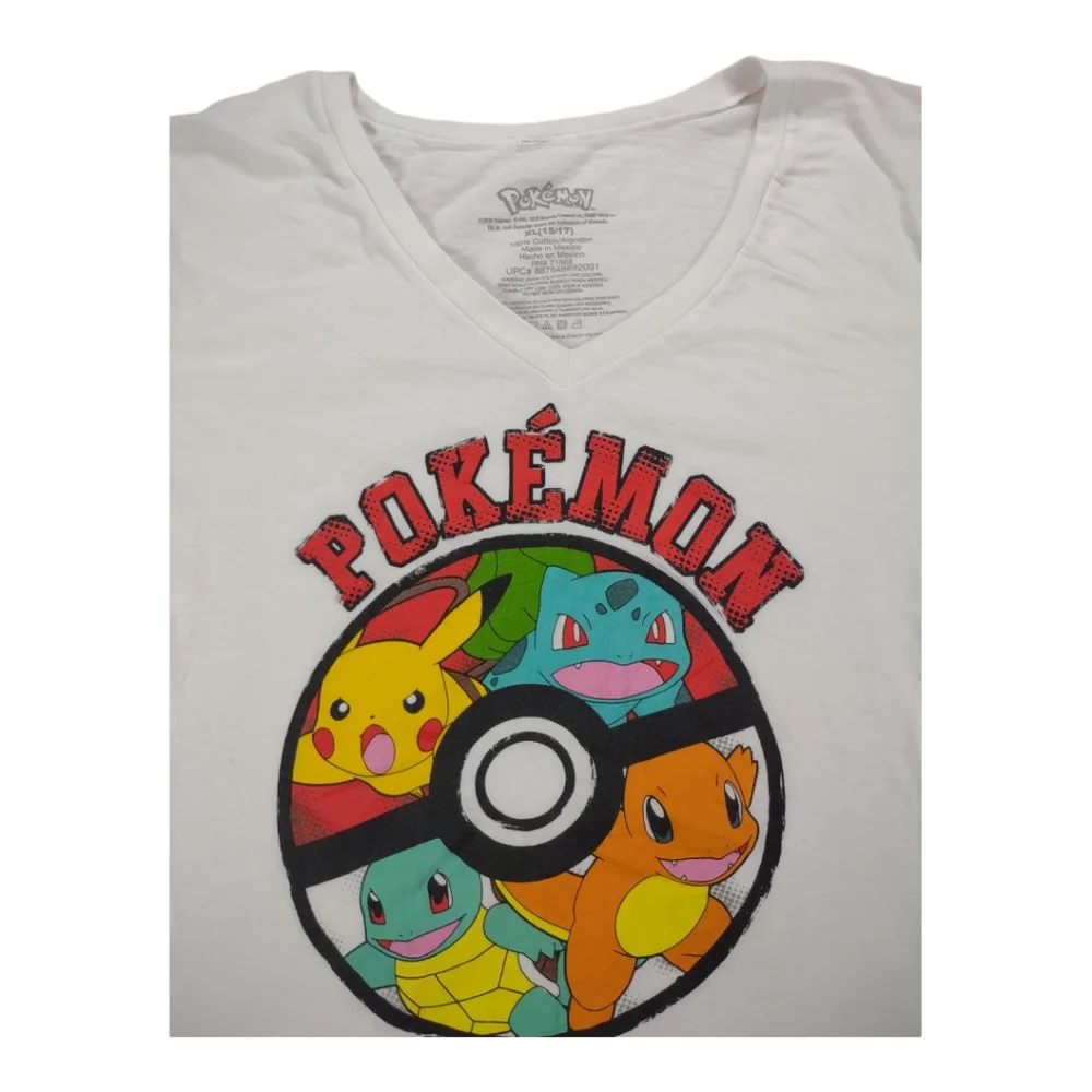 Pokémon Pokeball Character Sz XL (15/17) Graphic V-Neck T-shirt Short Sleeve - Picture 2 of 14